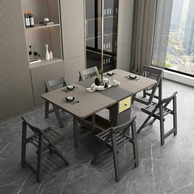 Grey Folding Dining Table w/ Storage | Extendable Space Saver