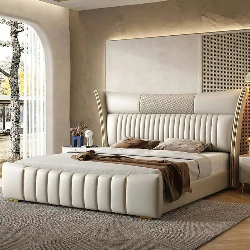 Wingback Bed with Gold Accents - Modern Luxe Style