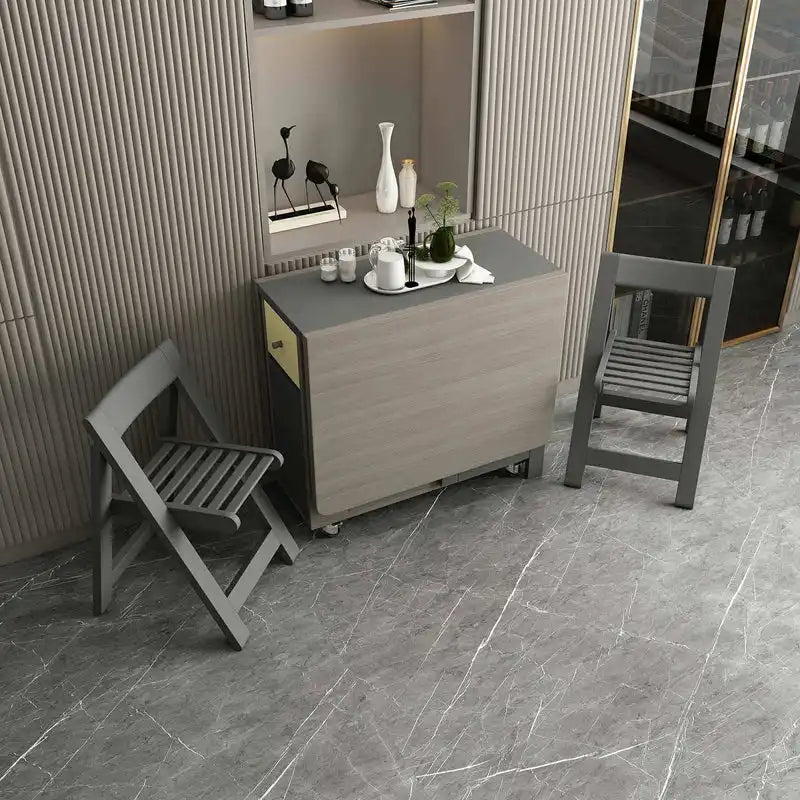 Grey Folding Dining Table w/ Storage | Extendable Space Saver