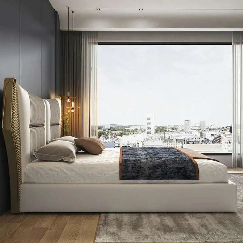 Wingback King Bed: Modern Leather Bed Frame, Elegant Design