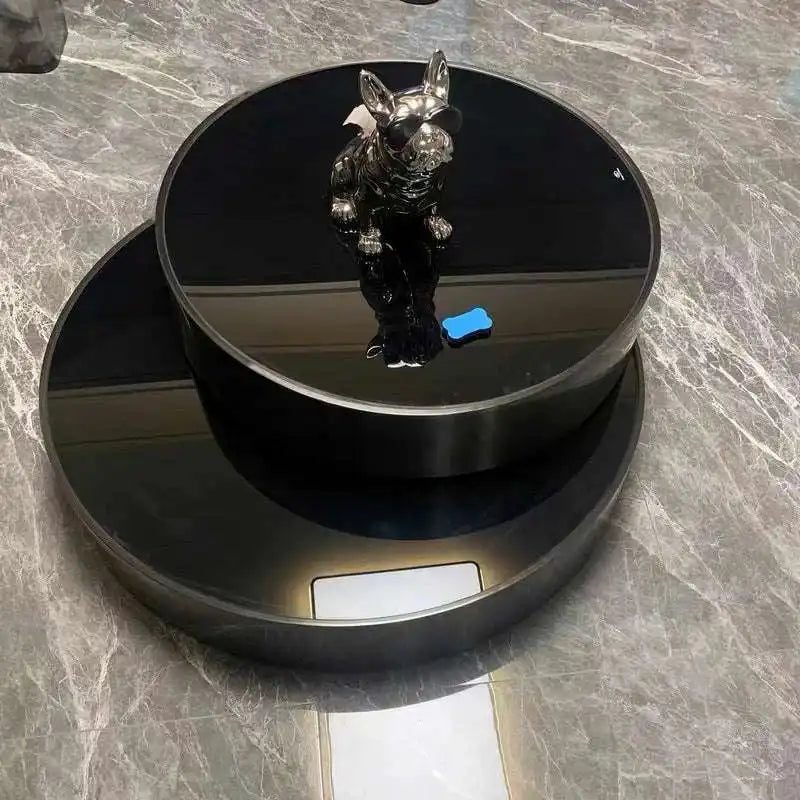 Black Nesting Coffee Tables with Bulldog Accent Decor