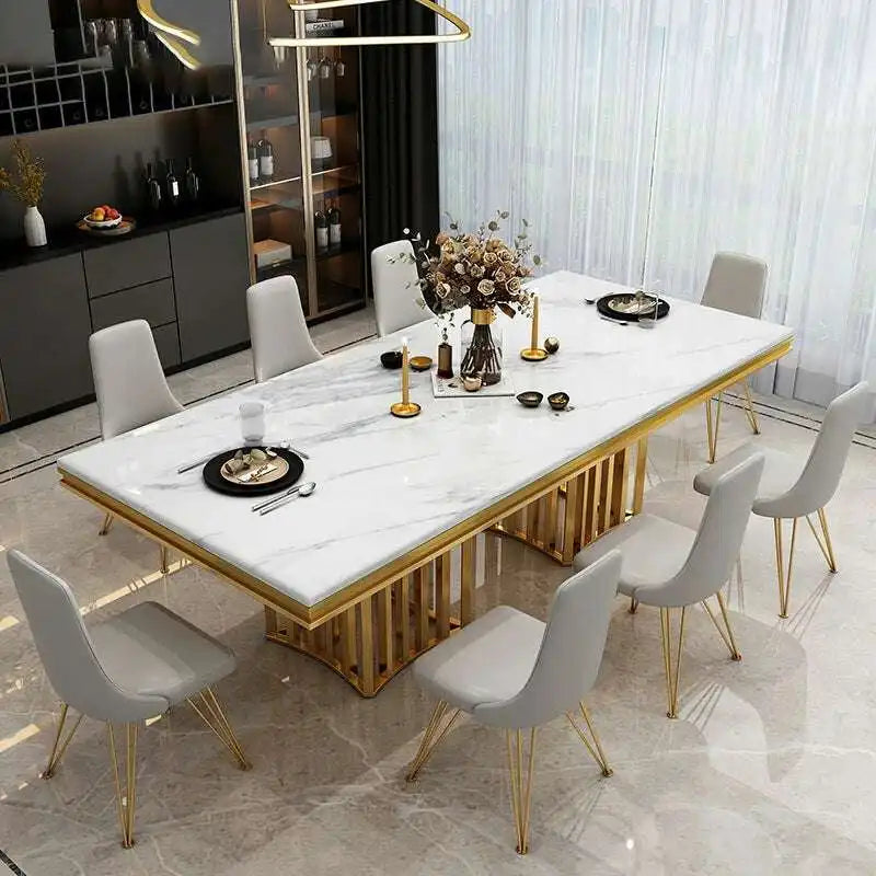 Marble Dining Table with Gold Stainless Steel Base