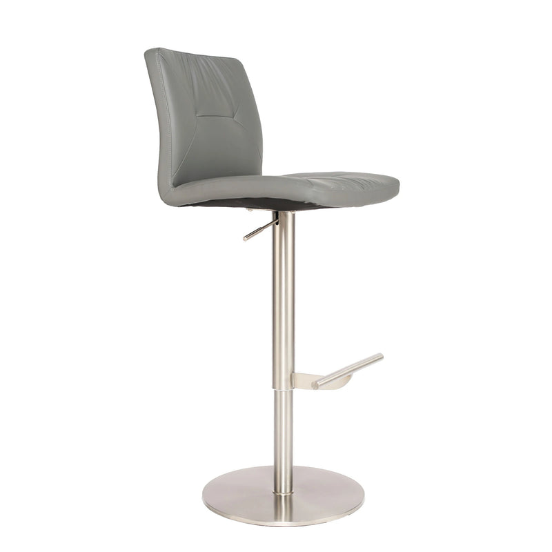 Adjustable Beige Bar Stool with Padded Backrest and Brushed Steel Base