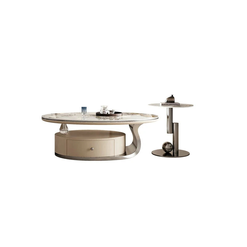 Oval Marble Coffee Table Set | Modern Living Room Furniture