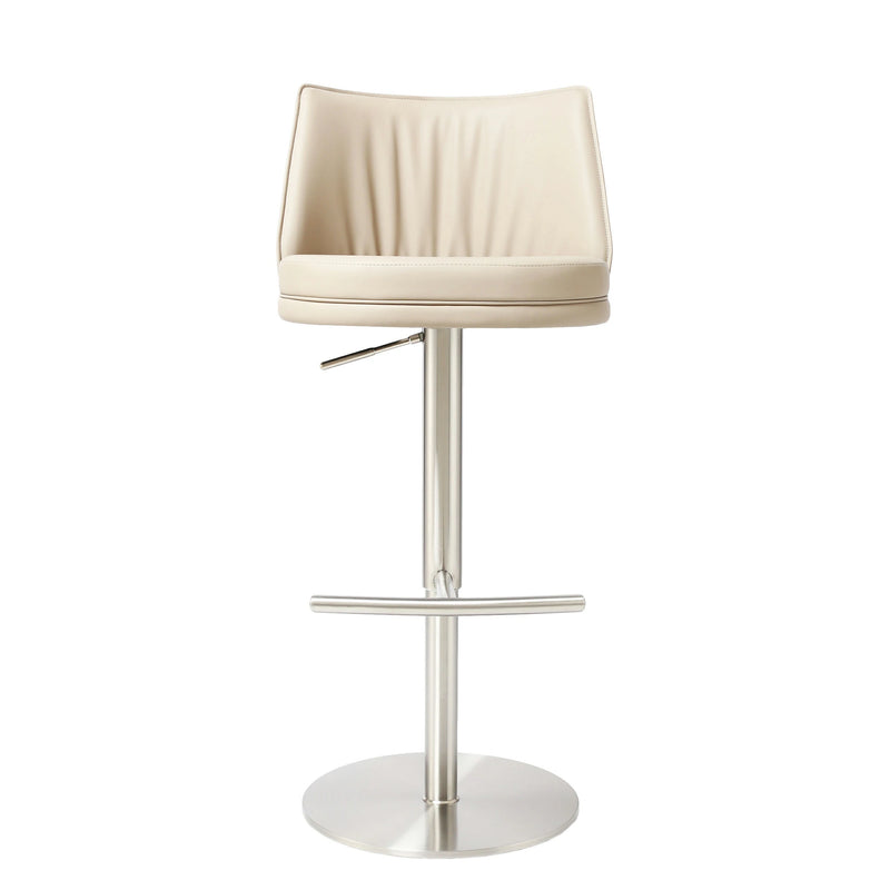 Modern Blue Leather Adjustable Bar Stool with Brushed Stainless Steel Base