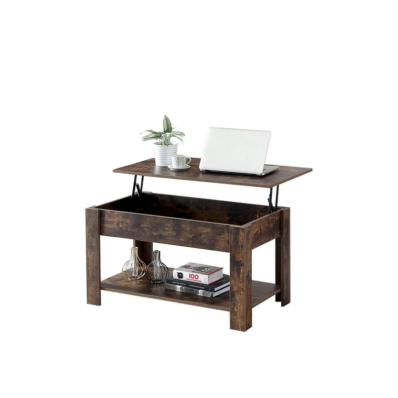 Lift Top Coffee Table with Hidden Compartments and Storage Shelves, Adjustable Wood Lift Tabletop Center Table Coffee Tables for Living Room Reception Room Office (Brown)
