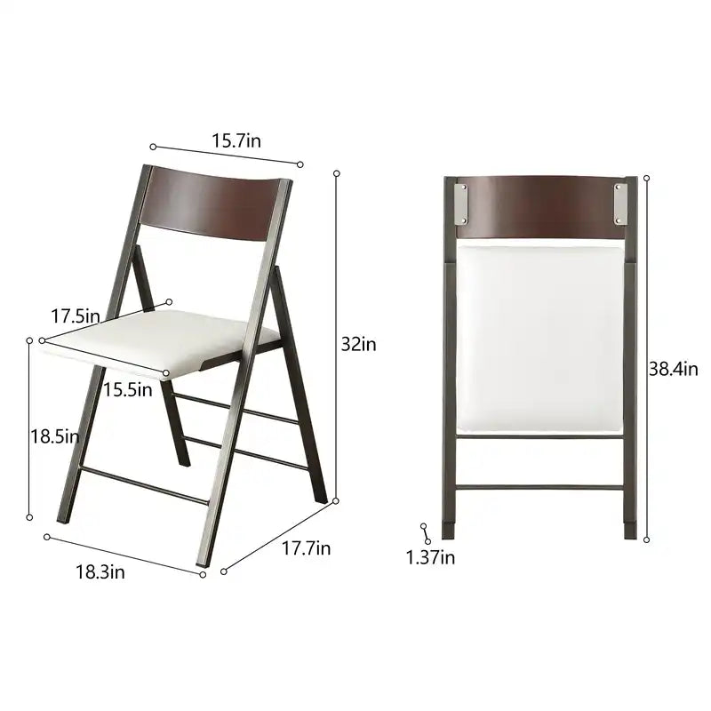 Folding Chairs with Cushion 2 Pack - Heavy Duty Steel Frame Foldable Dining Chairs, Waterproof Leather Indoor Outdoor Padded Chairs for Home, Conference Rooms,Weddings, Events (White)
