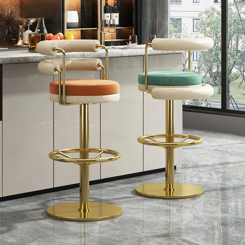 Luxury Swivel Bar Stool with Gold Base and Velvet Cushion
