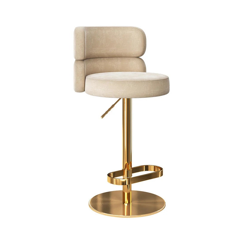 Velvet Swivel Bar Stool – Gold Base, 4 Colors #F5F5DC OR:32''-42''H\SR:23''-33''H6''BD