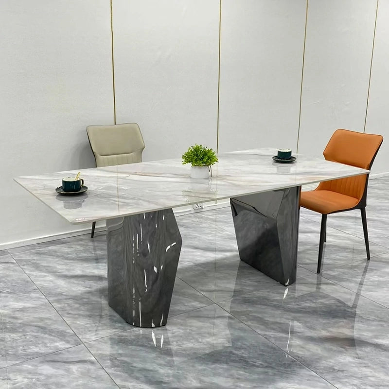Modern Marble - Top Dining Table with Polished Metal Legs