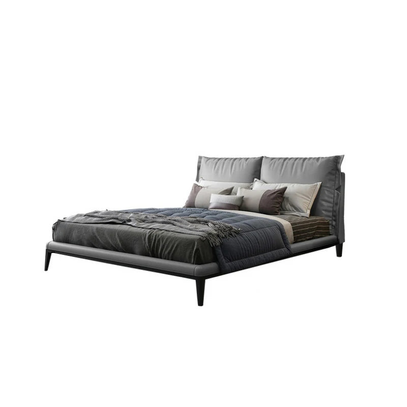 Gray Faux Leather Platform Bed with Headboard