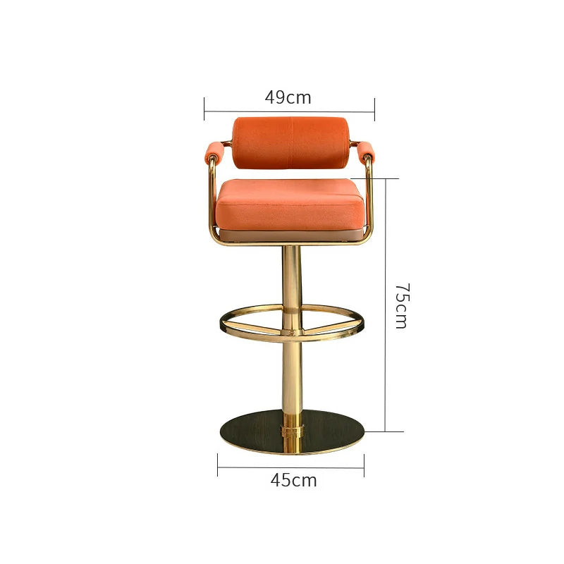 Modern Velvet Bar Stool with Gold Stainless Steel Base – Swivel Adjustable Counter Chair in Burnt Orange