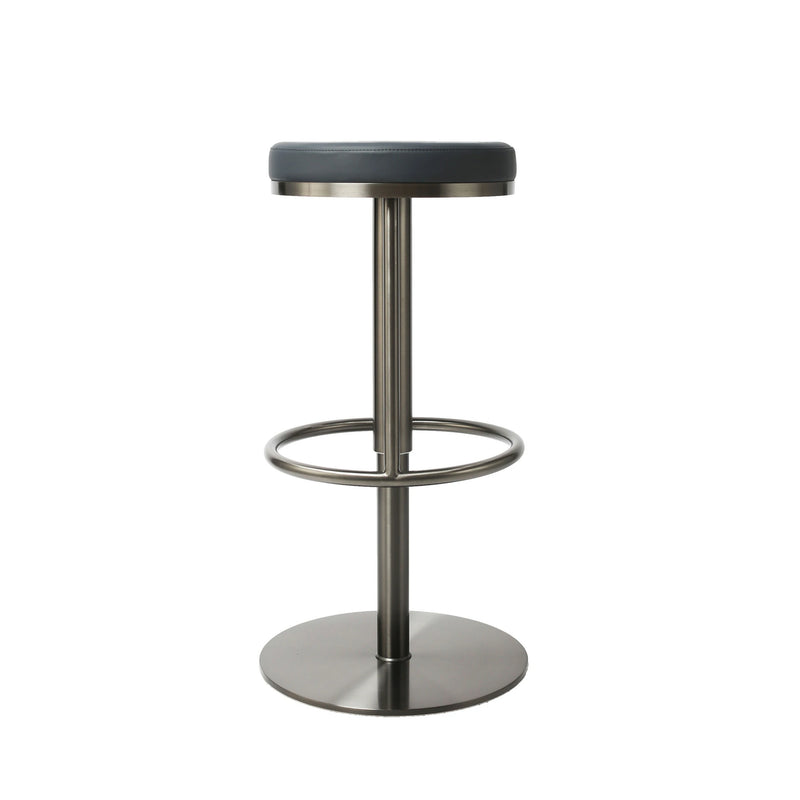 ackless Adjustable Bar Stool with Green Leather Seat and Brushed Gold Frame