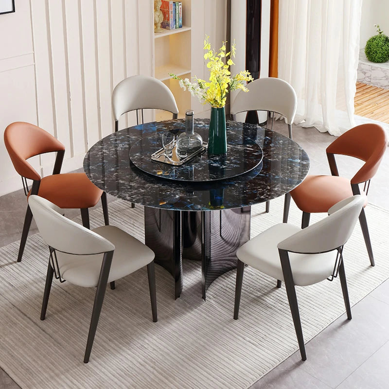 Marble Dining Table with Spinning Center & Metal Base