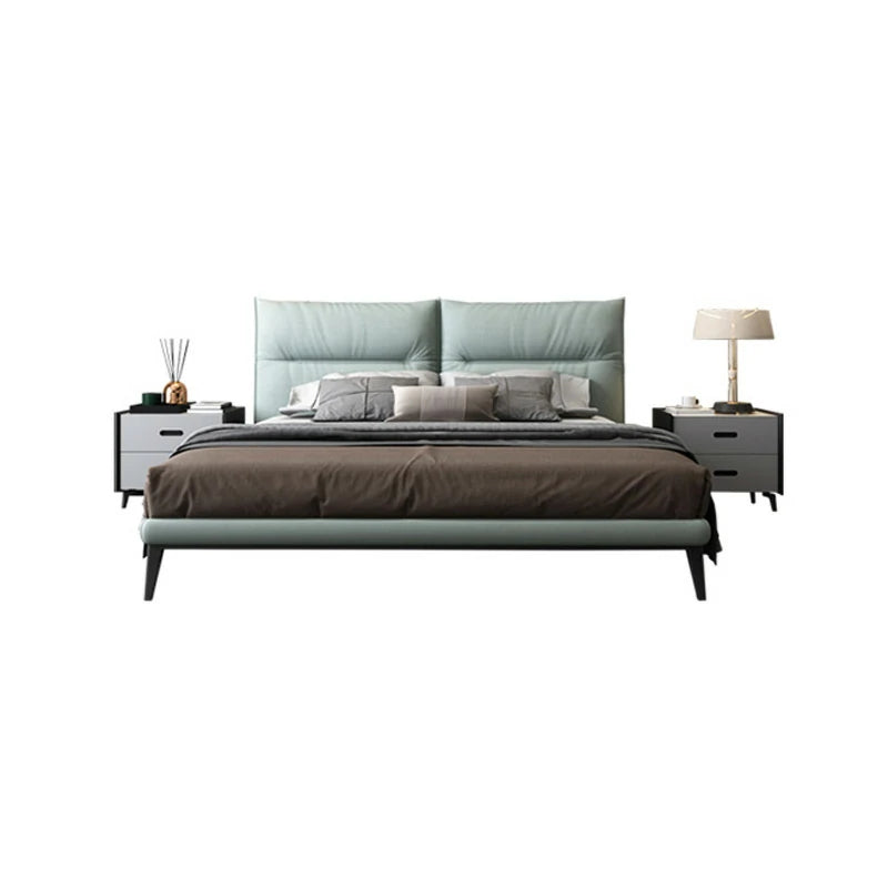 Green Fabric Bed | Modern Platform Bed with Wood Legs