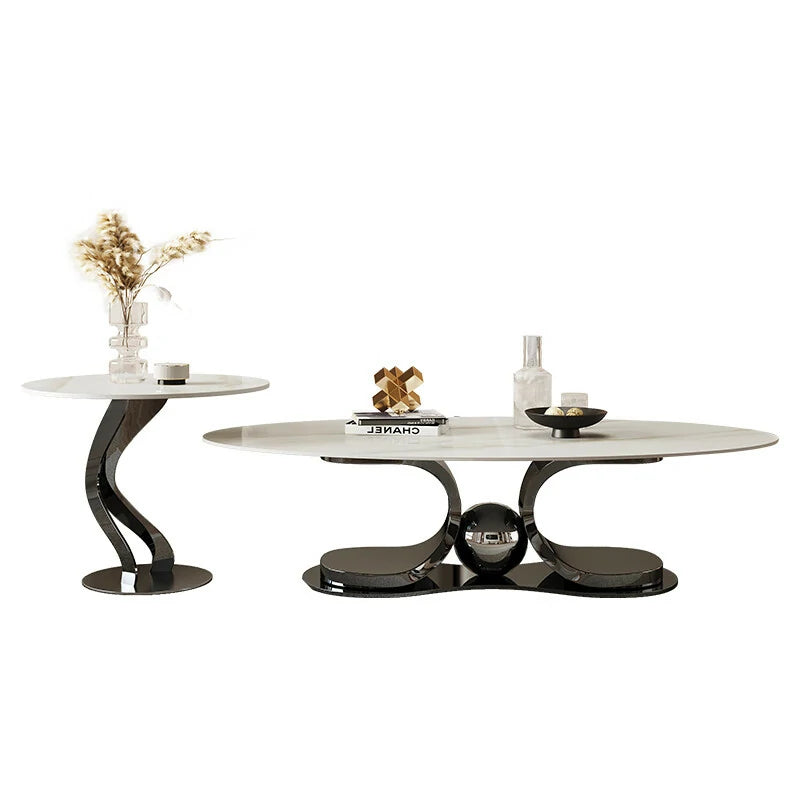 White Stone Nesting Coffee Tables | Gold Base | Modern Design