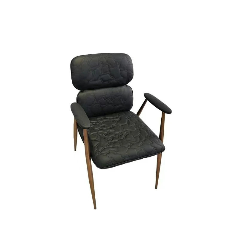 Modern Black Leather Dining Chair with Grey Stainless Steel Legs