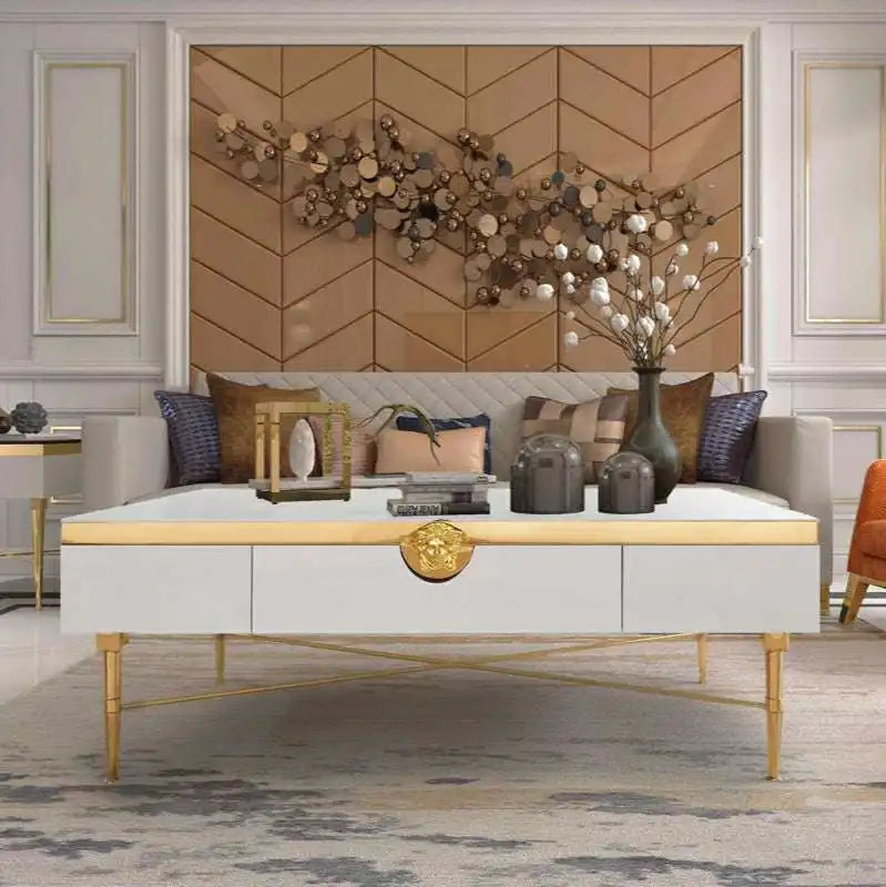 White & Gold Coffee Table | Luxury Living Room Centerpiece