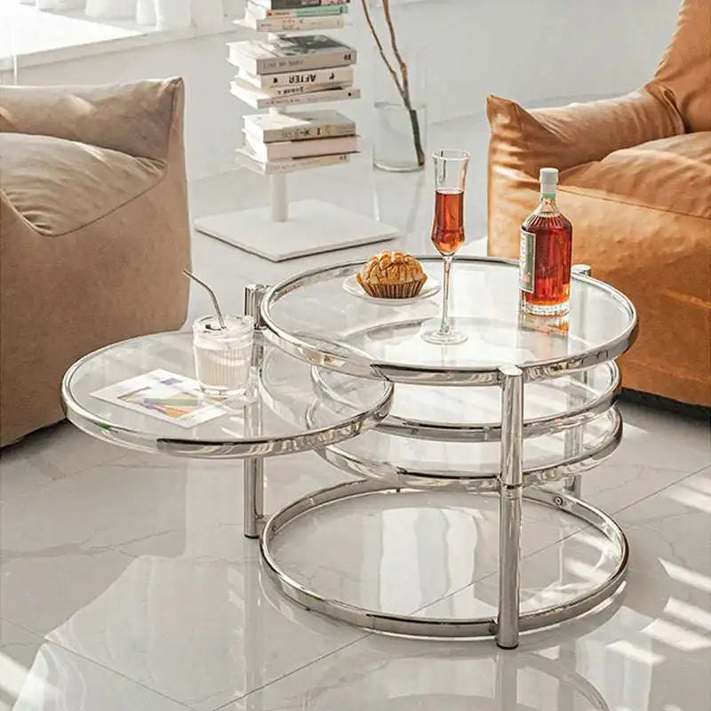 Glass Nesting Tables - Modern Chrome Coffee Table Set