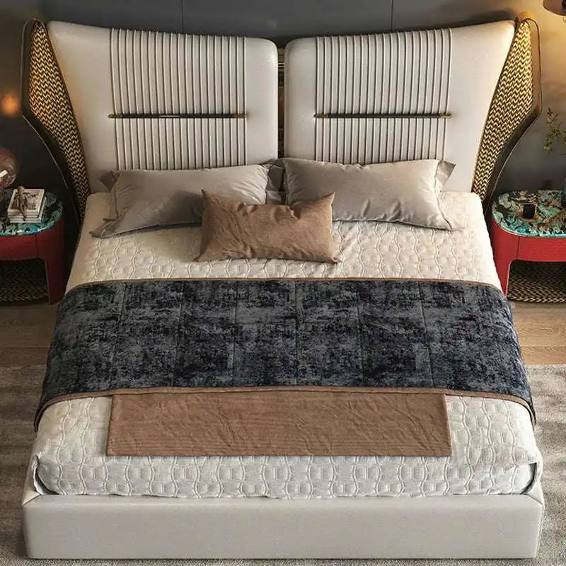 Wingback King Bed: Modern Leather Bed Frame, Elegant Design