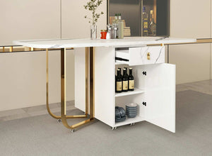 Marble Folding Dining Table with Gold Legs | Space Saver