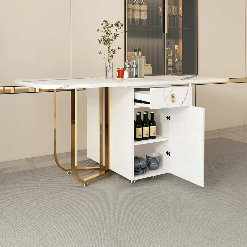 Marble Folding Dining Table with Gold Legs | Space Saver