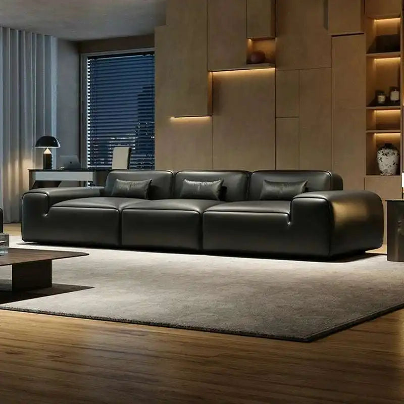 Black Leather Sectional Sofa - Modern Comfort