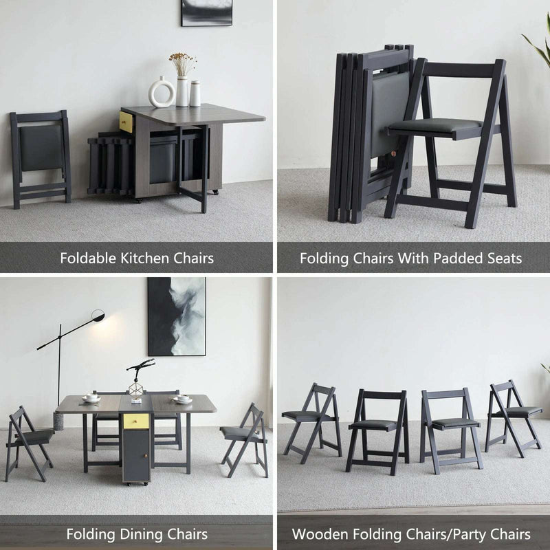 Folding Dining Chairs - 2-Pack Wooden Chairs with Padded Seats