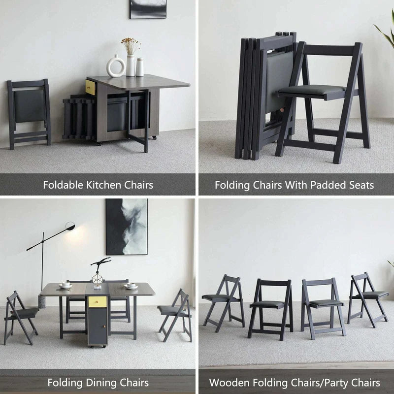 Folding Dining Chairs 2-Pack - Padded Seat, Wood Frame