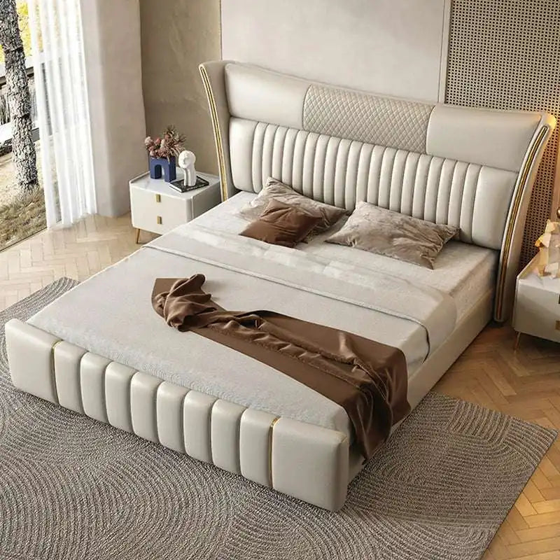 Wingback Bed with Gold Accents - Modern Luxe Style