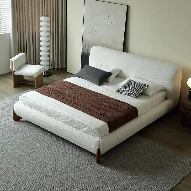 Cream Bouclé Bed Frame | Curved Headboard Bed