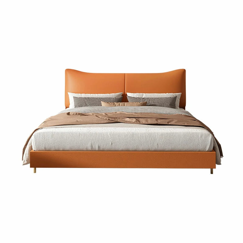 Caramel Leather Wingback Bed | Modern Platform Bed Frame