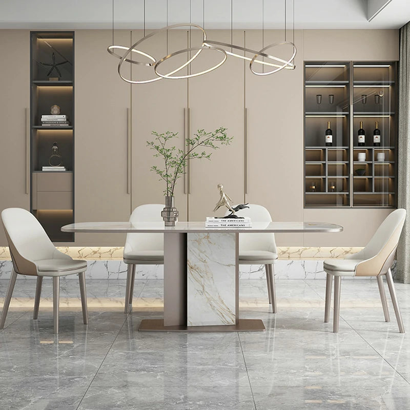 Modern Marble-Top Dining Table with Stainless Steel Base