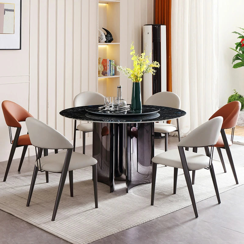 Marble Dining Table with Spinning Center & Metal Base