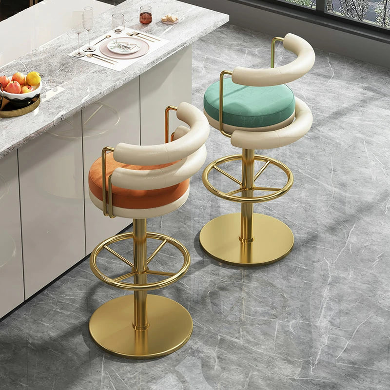 Luxury Swivel Bar Stool with Gold Base and Velvet Cushion
