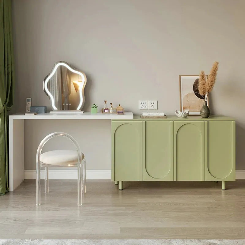 Vintage Makeup Vanity Table with Storage and Mirror Set