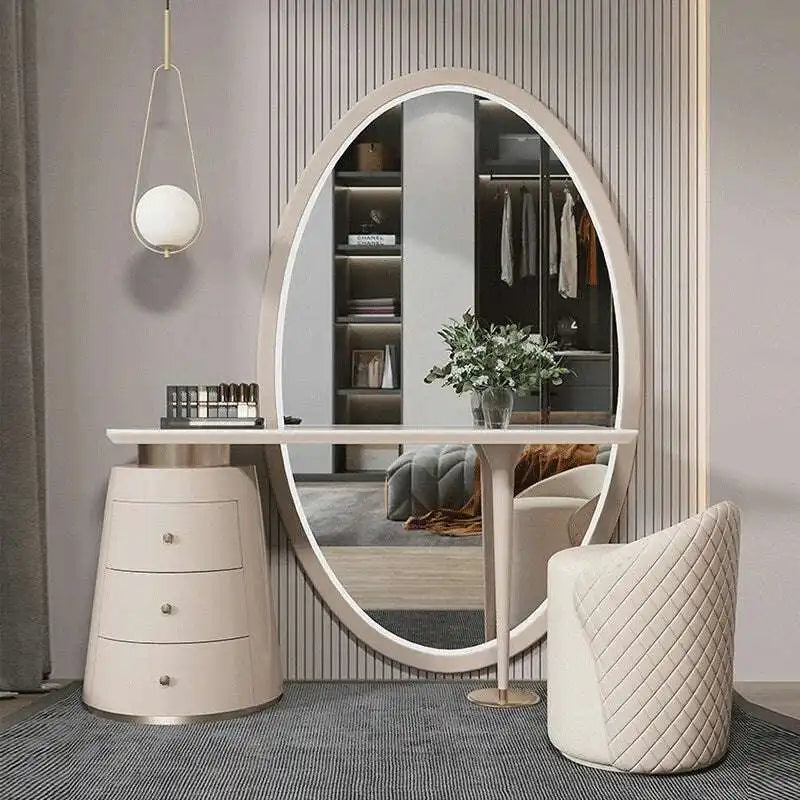 COMUHOME Elegant Vanity Dresser with Large Oval Mirror and Storage Drawers