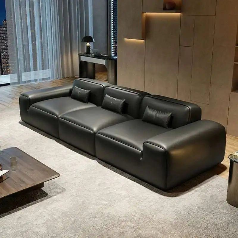 Black Leather Sectional Sofa - Modern Comfort