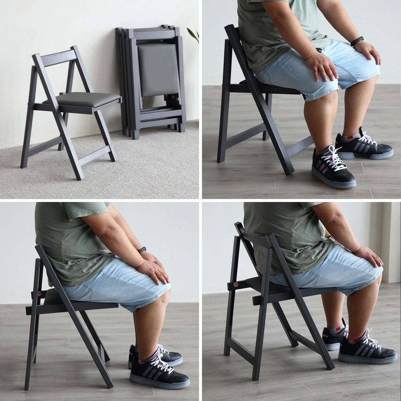 Folding Dining Chairs - 2-Pack Wooden Chairs with Padded Seats