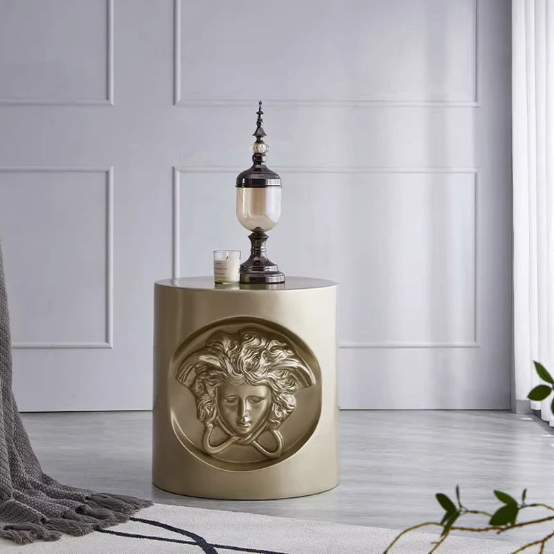 Embossed Round End Table - Modern Luxury Accent Table