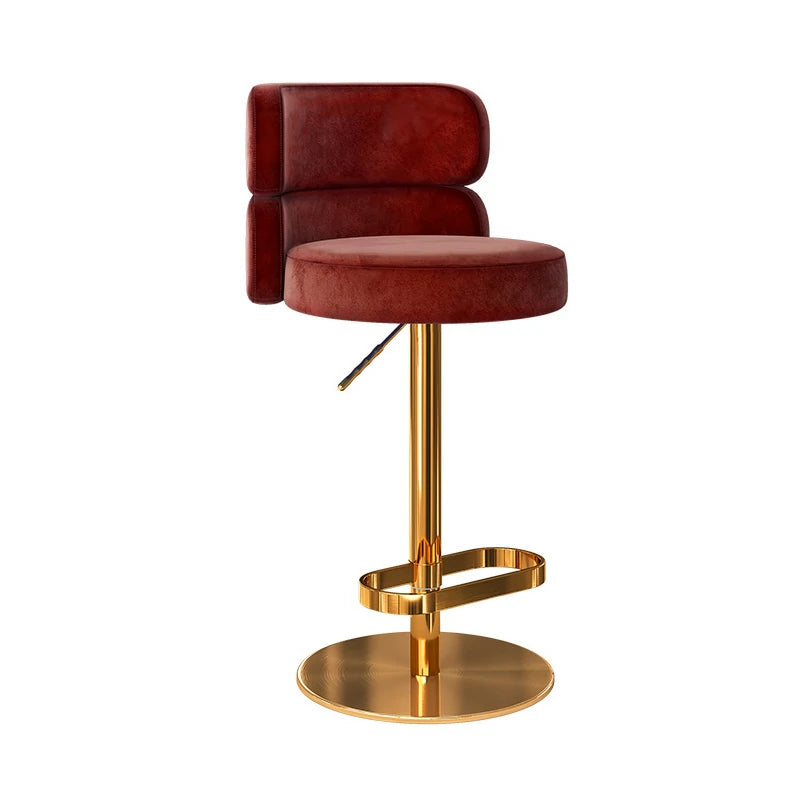 Velvet Swivel Bar Stool – Gold Base, 4 Colors #800000 OR:32''-42''H\SR:23''-33''H6''BD