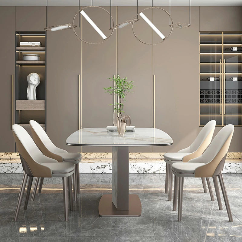 Modern Marble-Top Dining Table with Stainless Steel Base