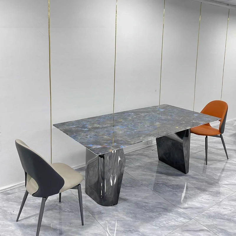Modern Marble - Top Dining Table with Polished Metal Legs