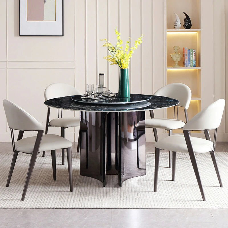 Marble Dining Table with Spinning Center & Metal Base
