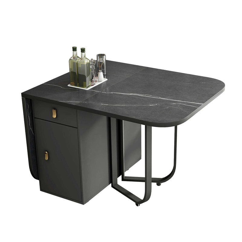Dark Grey Extendable Folding Dining Table with Storage Table #000000