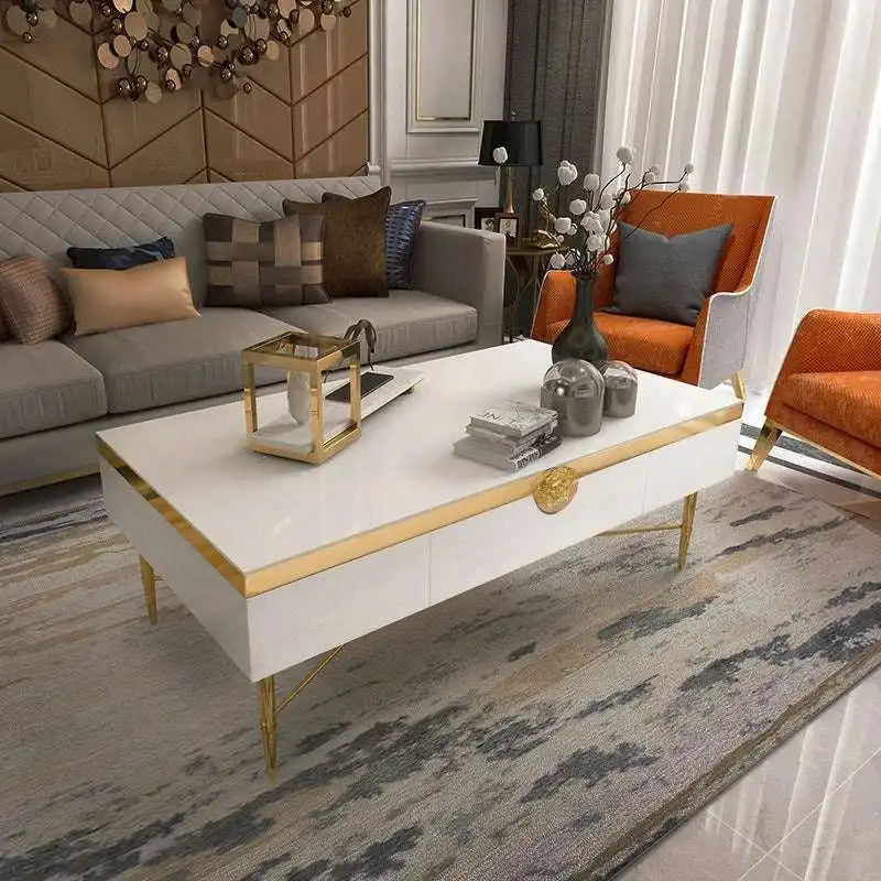 White & Gold Coffee Table | Luxury Living Room Centerpiece