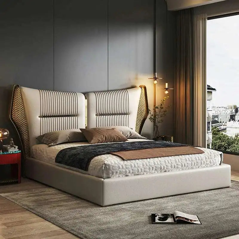 Wingback King Bed: Modern Leather Bed Frame, Elegant Design