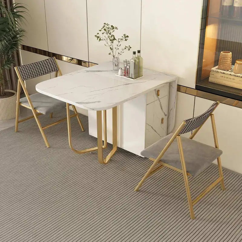 Marble Folding Dining Table with Gold Legs | Space Saver