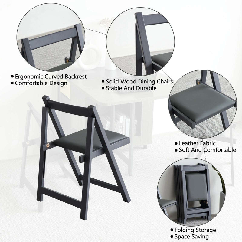 Folding Dining Chairs - 2-Pack Wooden Chairs with Padded Seats