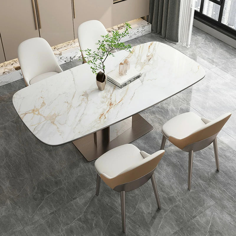 Modern Marble-Top Dining Table with Stainless Steel Base